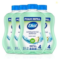 Dial Antibacterial Defense Foaming Hand Soap + Aloe, Fresh Pear Scent, 30 Fl Oz Hand Soap Refill (Pack of 4), Dermatologist-Tested, Gentle on Skin