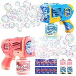 EagleStone 2 Pack Bubble Gun Machine for Kids, Automatic Light Up Bubble Blower with 4 Bottles 10 Bags Refill Solution, Bubble Guns Blaster for Toddlers, Outdoor Toys Gifts, Wedding Easter Party Favor