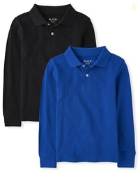 The Children's Place,Boys,Multipack Long Sleeve Pique Polos,Black/Renew Blue 2-Pack,Small
