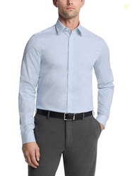 Calvin Klein Men's Dress Shirts Non Iron Slim Fit Stretch Check Shirt, Blue Bird, 16.5" Neck 36-37" Sleeve
