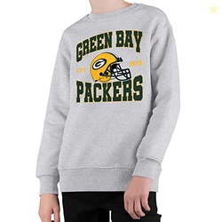 Junk Food Clothing x NFL - Green Bay Packers - Team Helmet - Kids Crewneck Fleece Sweatshirt for Boys and Girls - Size X-Large, Grey