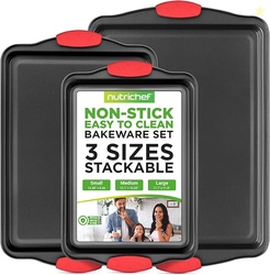 NutriChef 3-Piece Nonstick Kitchen Oven Baking Pans AD