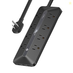 Anker Flat Plug Power Strip, 12-in-1 USB-C Power Strip with 8 AC Outlets, 2 USB-C, 2 USB-A Ports, 5feet Extension Cord, Slim Desk Charging Station, 900J Surge Protection, 35W Max for Home, Office