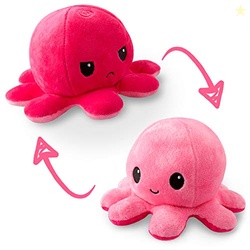 TeeTurtle - The Original Reversible Octopus Plushie - Light Pink + Dark Pink - Cute Sensory Fidget Stuffed Animals That Show Your Mood