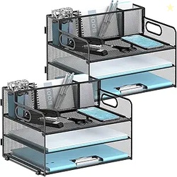 2 PACK 3-TIER PAPER LETTER TRAY ORGANIZER WITH PEN HOLDER
