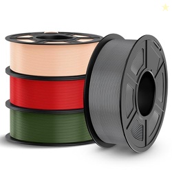 TECBEARS PETG Filament Bundle 1.75mm, PETG 3D Printer Filament, Strong Toughness, 4 * 1KG(1320M) Filament, Dimensional Accuracy 0.02mm, Grey+Olive Green+Beige+Red