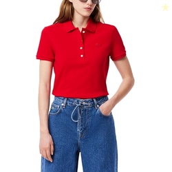 LACOSTE WOMEN'S L.12.D SLIM FIT STRETCH MINI PIQUE POLO SHIRT, RED, 34
