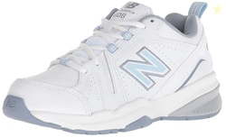 New Balance Women's 608 V5 Casual Comfort Cross Trainer, White/Light Blue, 8 Narrow