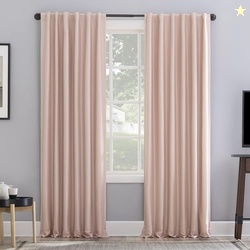 Sun Zero Greyson Faux Dupioni Silk Thermal Extreme Total Blackout Back Tab Curtain Panel, 50" x 63", Blush Pink