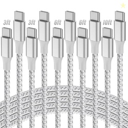 SWAGGWOOD USB C CABLE, 5 PACK 3/3/6/6/10FT 60W FAST CHARGING USB C TO USB C CABLE, NYLON BRAIDED TYPE C CHARGER CABLE FOR IPHONE 17/16/15/IPAD PRO/MACBOOK AIR, GALAXY Z FOLD7/S25 AND MORE