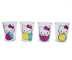 Silver Buffalo Sanrio Hello Kitty Fruit Strawberry, Pineapple, Watermelon, and Lemon 4 Pack Mini Glass Set, 1.5 Ounces