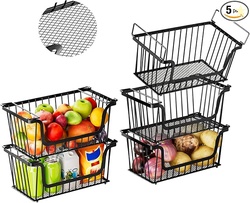 5 Pack Enhanced Leak-Proof Bottom Stackable Wire Baskets