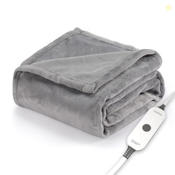 Sunbeam Royal Posh Dove Grey Heated Personal Throw / Blanket, Cozy-Warm, Adjustable Heat Settings