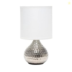 Simple Designs LT2073-SVW Mini Hammered Texture Silver Drip Table Lamp with White Shade