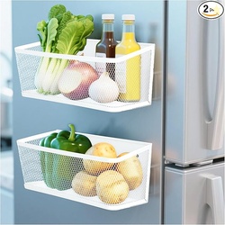 2 Pack Magnetic Spice Rack for Refrigerator and Oven Magnetic Fridge Basket Shelf Organizer for Kitchen Storage (Large) (White)