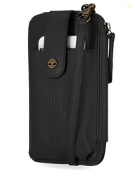 Timberland Women's RFID Leather Phone Crossbody Wallet Bag, Black (Pebble), One Size