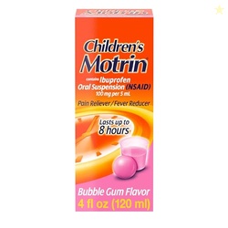 Children's Motrin Oral Suspension Medicine, 100 mg Ibuprofen, Kids Fever Reducer & Pain Reliever for Minor Aches & Pains Due to Cold & Flu, Alcohol-Free, Bubble Gum Flavored, 4 fl. oz