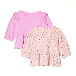 Amazon Essentials x Sofia Grainge Baby Girls' 3/4 Sleeve Knit Top, Pack of 2, Pink/Small Ladybugs, 6-9 Months