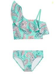 Kanu Surf Girls Avery UPF 50+ Beach Sport One Shoulder Tankini Two Piece Swimsuit, Summer Green, 12 US