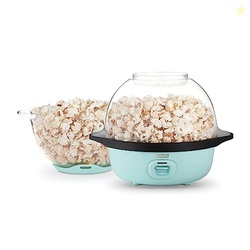DASH SMARTSTORE STIRRING POPCORN MAKER - HOT OIL ELECTRIC POPCORN POPPER WITH BUTTER-WARMING TRAY, CLEAR SERVING BOWL & MEASURING CUP - 12 CUPS, AQUA