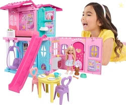 Barbie Chelsea Toy Dollhouse with 15+ Accessories, Pop-Up House Expands to 17+ x 13+ inches with 5 Play Areas & Slide, Includes Small Doll & Pet Dog
