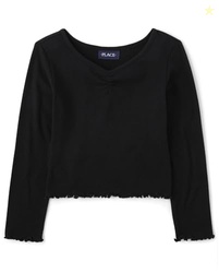 THE CHILDREN'S PLACE,GIRLS,BASIC LONG SLEEVE V-NECK KNIT SHIRTS,BLACK,XX-LARGE