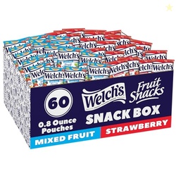 Welch's Fruit Snacks, Mixed Fruit & Strawberry Snack Box, Stocking Stuffers,Gluten Free, 0.8oz Snack Packs (Pack of 60)
