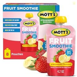 Motts Fruit Smoothies Strawberry Banana, 4.2 oz clear pouches, 8 Pack, Non-dairy, Made With Oatmilk, Made With Real Fruit, Good Source of Calcium, On-the-Go