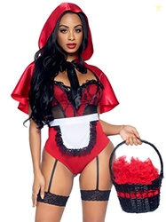 Leg Avenue womens Red, Teddy, Apron, 3 PC Naughty Miss Red includes lacy garter teddy apron and hooded cape , Red/Black, X-Small US