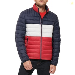 Tommy Hilfiger Men's Ultra Loft Lightweight Packable Puffer Jacket (Standard and Big & Tall), Midnight/White/Red w/Patch, 4X