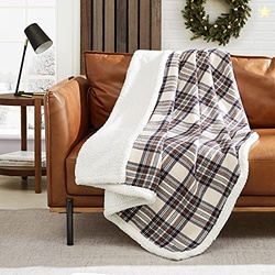 EDDIE BAUER - BLANKET, SOFT REVERSIBLE SHERPA & BRUSHED FLEECE BEDDING, PERFECT FOR LOUNGING, DORM ESSENTIALS (EDGEWOOD PLAID KHAKI)