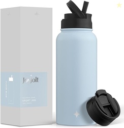 JOYJOLT TRIPLE INSULATED WATER BOTTLE WITH STRAW LID AND FLIP LID