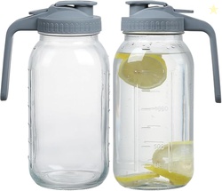 Mason Jar Pitcher 64oz Glas, 2 Pack 
