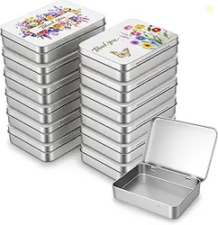 Goodma 12 Pack Empty Rectangular Silver Metal Tins Storage Organizer