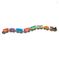 MELISSA & DOUG WOODEN MAGNETIC TRAIN CARS - 8 PIECE EDUCATIONAL AND SKILL-BUILDING WOODEN TOY FOR BOYS AND GIRLS