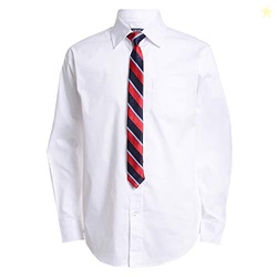 Izod Boys' Big' Long Sleeve Dress Shirt with Tie, White, 8