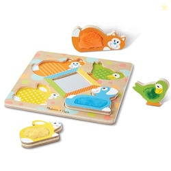 Melissa & Doug First Play Peek-a-Boo Pets Wooden Touch and Feel Puzzle with Mirror Mirror Toy for Babies and Toddlers, Sensory Toy Puzzle