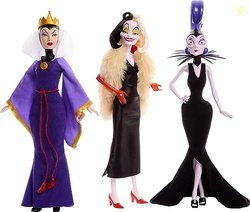Mattel Disney Princess Toys, Villains Multipack with Evil Queen, Cruella de Vil & Yzma Fashion Dolls, Disney 100 Years of Wonder Collectible