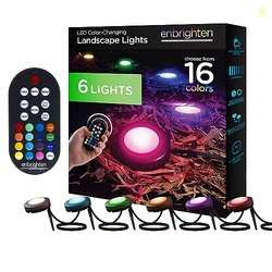 Enbrighten LED Ground Lights, 6 Path Lights, 50ft, Color Changing, Remote Control, Outdoor Path Lighting, 41012