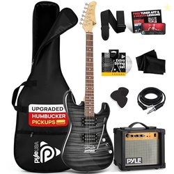 Pyle Electric Guitar Kit with Amp, Full Size Instrument with Humbucker Pickups, Guitarra Electrica Amplifier and Beginner Bundle Accessories, 39" Black