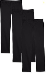 Amazon Essentials Girls' Uniform Flat-Front Chino Pants, Pack of 3, Black, 14