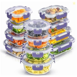 JoyJolt 24pc Borosilicate Glass Storage Containers with Lids | 12 Airtight/Freezer Safe Food Storage Containers for Pantry and Kitchen | Meal Prep Container for Lunch | Glass Tupperware Set