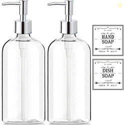 Clear Soap Dispenser with Rust Proof Pump, Waterproof Labels (2 Pack,16 Oz), Plastic Hand Soap Dish Soap Dispenser for Kitchen Bathroom