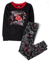 The Children's Place,Boys,Long Sleeve Snug Fit Cotton 2 Piece Pajamas,Black Ninja,4