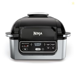 Ninja | Indoor Grill | Foodi | 5-in-1 (Grill, Air Fry, Roast, Bake, and Dehydrate | Fits up to 3lb Roast | Smoke Control System and Dishwasher Safe Parts| Black/Grey | AG301