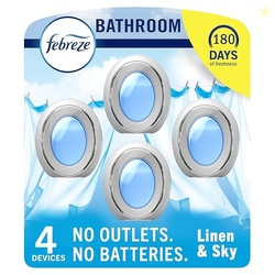 Febreze Bathroom Air Freshener, Odor-Fighting, Plug In Alternative, Air Fresheners for Home and Bathroom and Kitchen, Closet Air Fresheners, Linen & Sky Scent, 4 Count