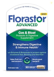 Florastor Advanced Gas and Bloat Probiotic, Digestive Enzymes and Botanicals, Plus Probiotics for Digestive Health, 30 Capsules