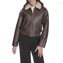Levi's Women's Faux Leather Bomber with Laydown Collar, Brown Sherpa Collar, X-Small