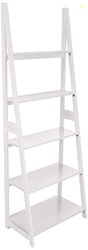 AMAZON BASICS LADDER BOOKSHELF ORGANIZER, 5-TIER, SOLID RUBBERWOOD FRAME, WHITE FINISH, 14D X 24.8W X 70.1H IN