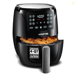 GOURMIA AIR FRYER OVEN DIGITAL DISPLAY 4 QUART LARGE AIRFRYER COOKER 12 1-TOUCH COOKING PRESETS, BLACK AND STAINLESS STEEL ACCENTS FRY FORCE GAF486